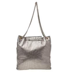 Pre Owned حقيبة يد توتس شانيل دريل جلد مثقب فضي كبيرة