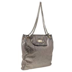 Pre Owned حقيبة يد توتس شانيل دريل جلد مثقب فضي كبيرة