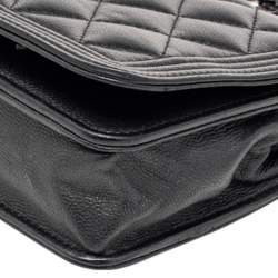 Pre Owned Chanel Black Quilted Caviar Leather Boy Wallet On Chain