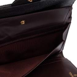 Pre Owned Chanel Black Quilted Caviar Leather Classic Flap Wallet