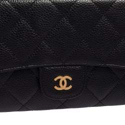 Pre Owned Chanel Black Quilted Caviar Leather Classic Flap Wallet
