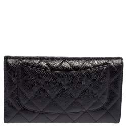 Pre Owned Chanel Black Quilted Caviar Leather Classic Flap Wallet