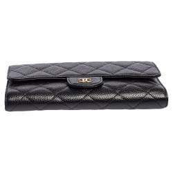 Pre Owned Chanel Black Quilted Caviar Leather Classic Flap Wallet