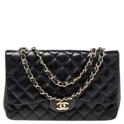 Pre Owned حقيبة شانيل كلاسيك جامبو جلد خروف مبطن أزرق بقلاب واحد 