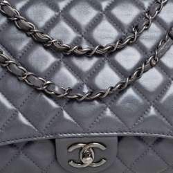 Pre Owned Chanel Grey Quilted Leather Grocery By Chanel Drawstring Flap Bag