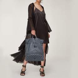 Pre Owned Chanel Grey Quilted Leather Grocery By Chanel Drawstring Flap Bag