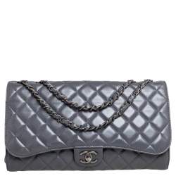 Pre Owned Chanel Grey Quilted Leather Grocery By Chanel Drawstring Flap Bag