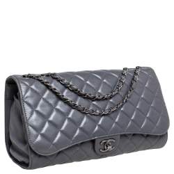 Pre Owned Chanel Grey Quilted Leather Grocery By Chanel Drawstring Flap Bag