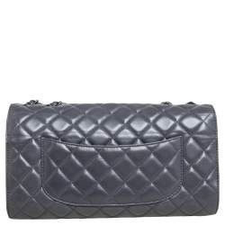 Pre Owned Chanel Grey Quilted Leather Grocery By Chanel Drawstring Flap Bag