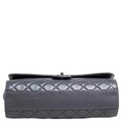 Pre Owned Chanel Grey Quilted Leather Grocery By Chanel Drawstring Flap Bag