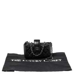 Pre Owned Chanel Black Quilted Leather Mini Phone Holder Chain Clutch