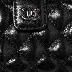 Pre Owned Chanel Black Quilted Leather Mini Phone Holder Chain Clutch