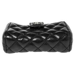 Pre Owned Chanel Black Quilted Leather Mini Phone Holder Chain Clutch
