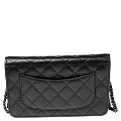 Chanel Black Aged Quilted Leather Lucky Charms 2.55 Reissue Wallet on Chain