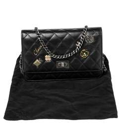 Chanel Black Aged Quilted Leather Lucky Charms 2.55 Reissue Wallet on Chain