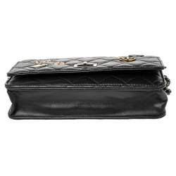 Chanel Black Aged Quilted Leather Lucky Charms 2.55 Reissue Wallet on Chain