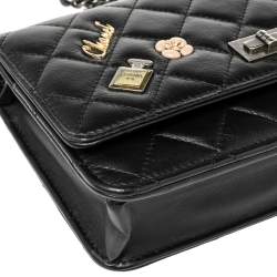 Chanel Black Aged Quilted Leather Lucky Charms 2.55 Reissue Wallet on Chain