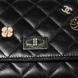 Chanel Black Aged Quilted Leather Lucky Charms 2.55 Reissue Wallet on Chain