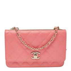 Pre Owned محفظة بسلسلة شانيل تريندي سي سي جلد وردي مبطن