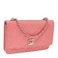 Pre Owned محفظة بسلسلة شانيل تريندي سي سي جلد وردي مبطن