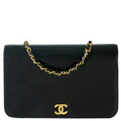 Pre Owned Chanel Black Patent Leather Vintage Flap Bag