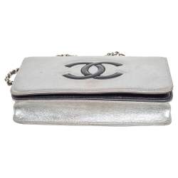 Chanel Silver/Black Leather CC Timeless Wallet On Chain