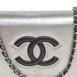 Chanel Silver/Black Leather CC Timeless Wallet On Chain
