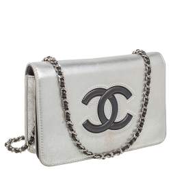 Chanel Silver/Black Leather CC Timeless Wallet On Chain