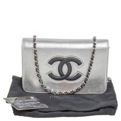 Chanel Silver/Black Leather CC Timeless Wallet On Chain