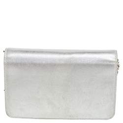 Chanel Silver/Black Leather CC Timeless Wallet On Chain