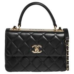 Pre Owned Chanel Black Quilted Leather Small Trendy CC Flap Top Handle Bag