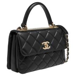Pre Owned Chanel Black Quilted Leather Small Trendy CC Flap Top Handle Bag