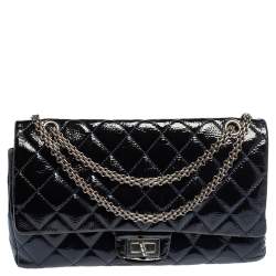 Pre Owned Chanel Navy Blue Quilted Patent Leather Reissue 2.55 Classic 227 Flap Bag