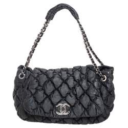Pre Owned Chanel Black Bubble Quilted Nylon Accordion Shoulder Bag