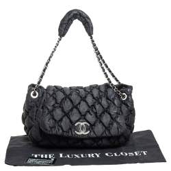 Pre Owned Chanel Black Bubble Quilted Nylon Accordion Shoulder Bag
