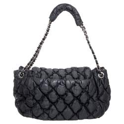 Pre Owned Chanel Black Bubble Quilted Nylon Accordion Shoulder Bag