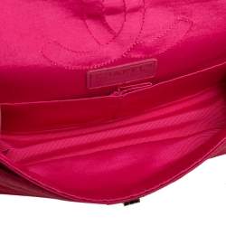 Pre Owned Chanel Fuchsia Croc Quilted Satin Reissue 225 Flap Bag