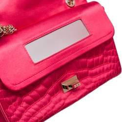 Pre Owned Chanel Fuchsia Croc Quilted Satin Reissue 225 Flap Bag