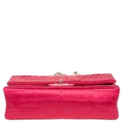 Pre Owned Chanel Fuchsia Croc Quilted Satin Reissue 225 Flap Bag