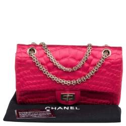 Pre Owned Chanel Fuchsia Croc Quilted Satin Reissue 225 Flap Bag