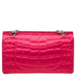 Pre Owned Chanel Fuchsia Croc Quilted Satin Reissue 225 Flap Bag