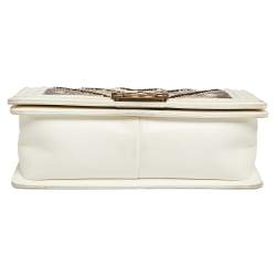 Pre Owned Chanel White/Brown Python and Leather Medium Boy Flap Bag