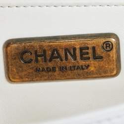 Pre Owned Chanel White/Brown Python and Leather Medium Boy Flap Bag