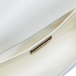 Pre Owned Chanel White/Brown Python and Leather Medium Boy Flap Bag