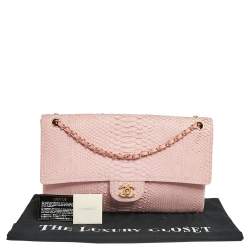 Pre Owned Chanel Pink Python Classic Flap Flat Bag