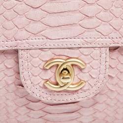 Pre Owned Chanel Pink Python Classic Flap Flat Bag
