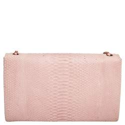 Pre Owned Chanel Pink Python Classic Flap Flat Bag