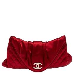 CHANEL CC Half Moon Quilted Satin Clutch Bag Red