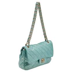 مملوكة مسبقًا Chanel Metallic Green Quilted Leather Crystal CC Single Flap Shoulder Bag