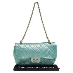 مملوكة مسبقًا Chanel Metallic Green Quilted Leather Crystal CC Single Flap Shoulder Bag